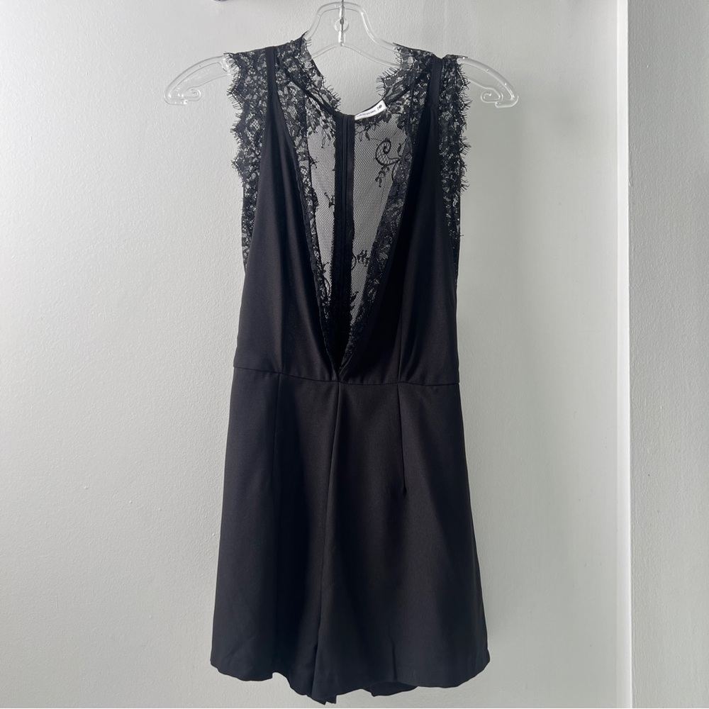 Black Lace Trim Romper